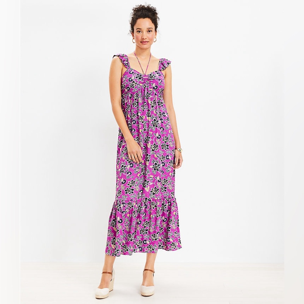 LOFT Pink Floral Maxi Dress